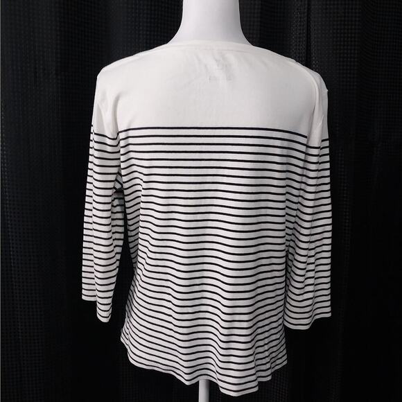 TALBOTS! BLACK & WHITE STRIPED, BEJEWELED FLOWER DETAIL TOP, TEE! SZ XLP - Picture 5 of 8